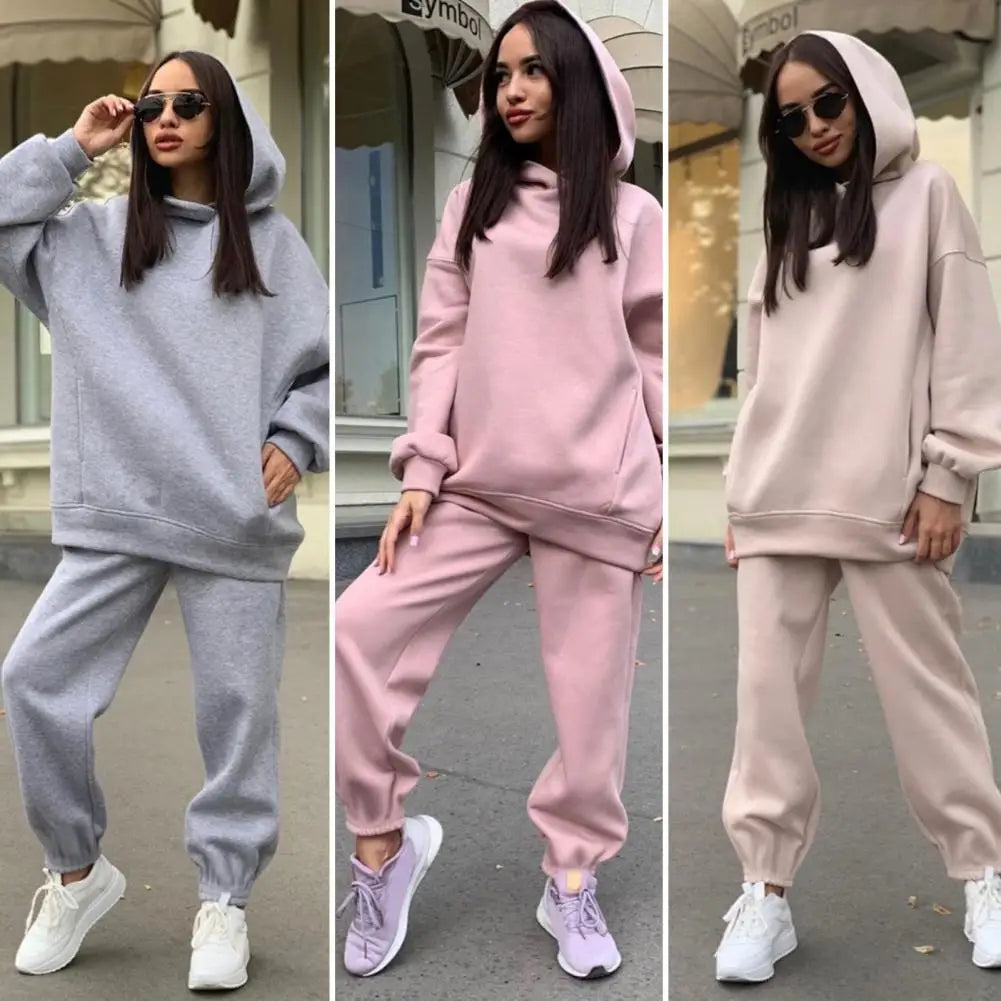 Casual Hooded Sweater and Full-Length Pants Set for Women