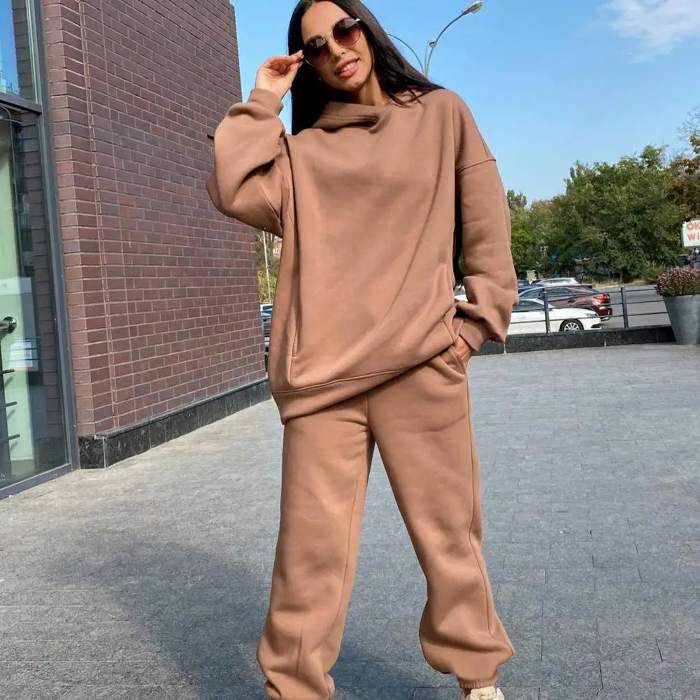 Casual Hooded Sweater and Full-Length Pants Set for Women