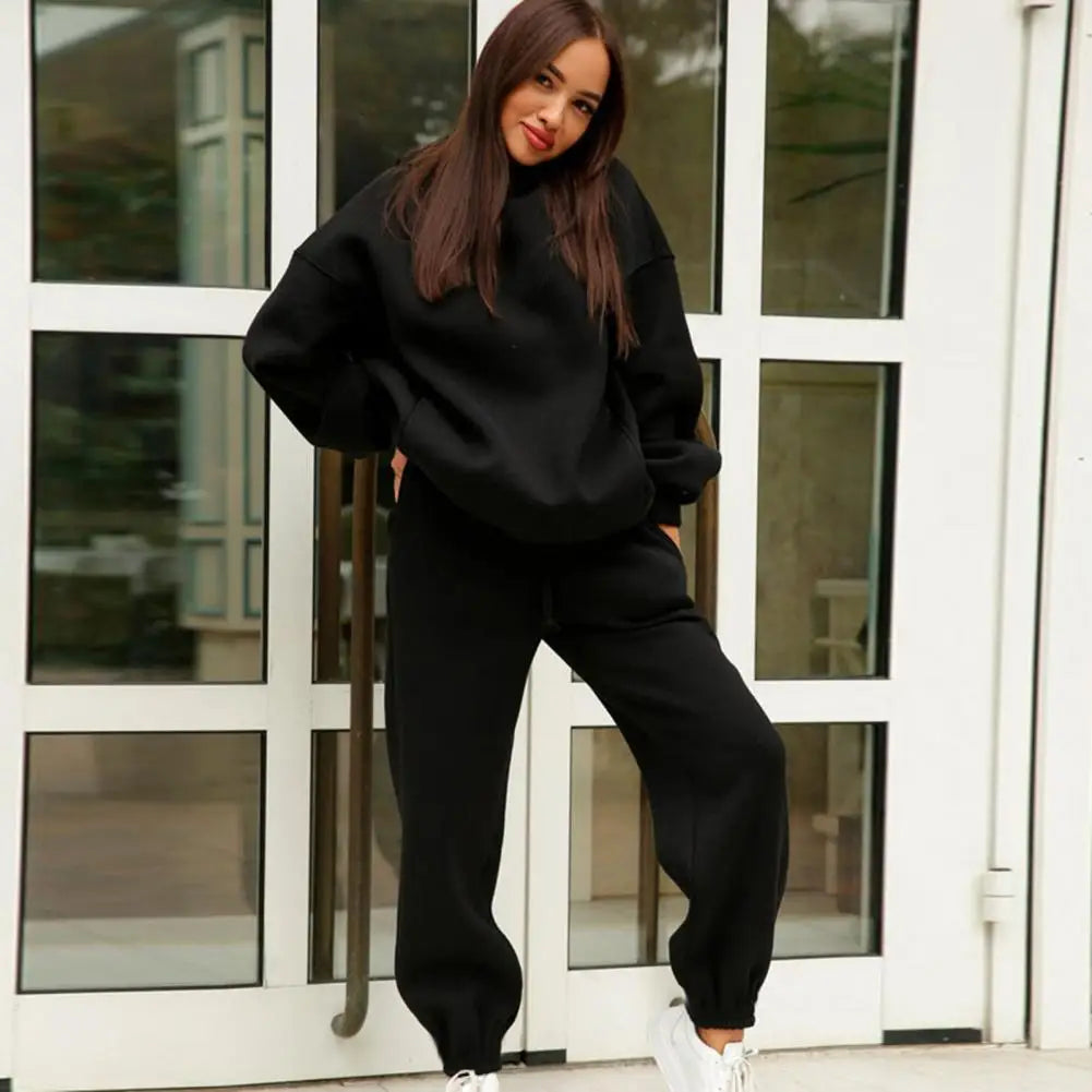 Casual Hooded Sweater and Full-Length Pants Set for Women