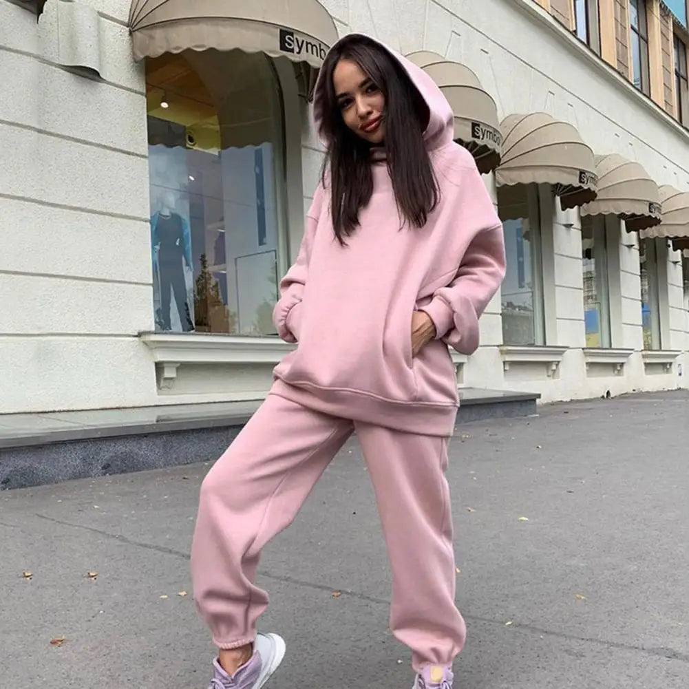 Casual Hooded Sweater and Full-Length Pants Set for Women